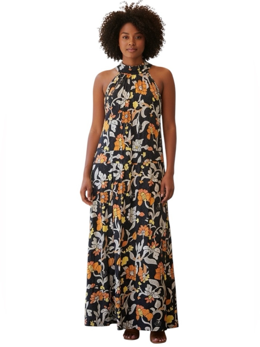 LANE BRYANT blue orange & yellow floral halter style maxi dress sz 14/16 - NWT!